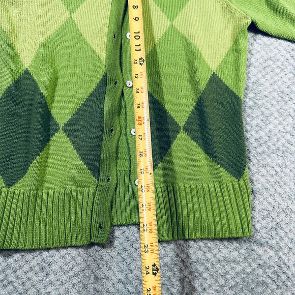 Vintage Y2K Lime Green Argyle Print Long Sleeve Cardigan Sweater S TeeCo - Picture 6 of 6